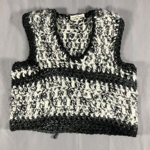 The Crochet Cowgirl Sweater Vest Womens Small Black White Crochet Chunky Striped